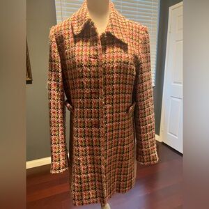 R.Q.T Women's Red and Green Tweed Trench Herringbone Coat